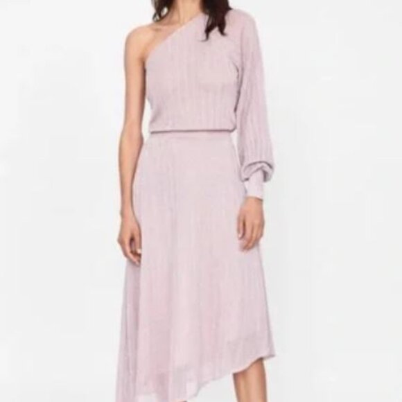 Zara Mauve Metallic Asymmetrical One Sleeve Glittery Dress Size S - Picture 1 of 9